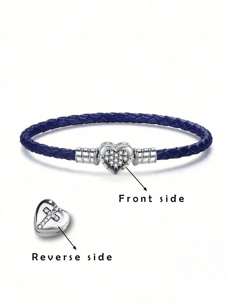 925 Sterling Silver Love Heart Bead Black Leather Rope Bracelet DIY Making Fit Original Bracelets for Women Fine Jewelry Gift