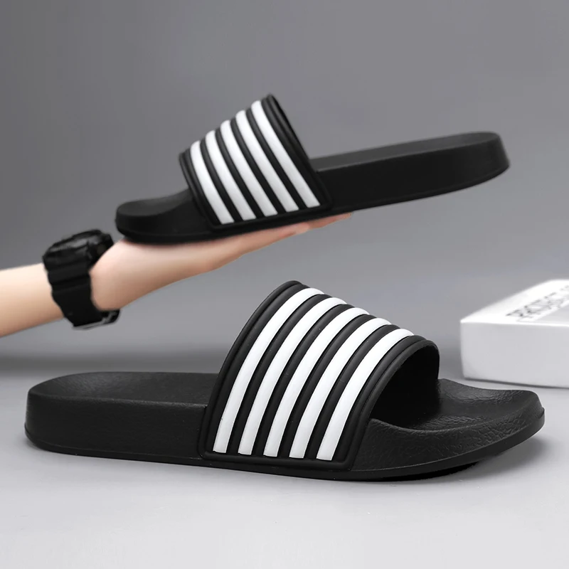 Summer Men Indoor Home Slippers Male Soft Comfortable Bath Slipper Men's EVA Flat Thick Platform Outdoor Stripe Beach Sandals