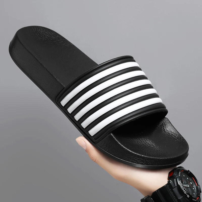 Summer Men Indoor Home Slippers Male Soft Comfortable Bath Slipper Men's EVA Flat Thick Platform Outdoor Stripe Beach Sandals