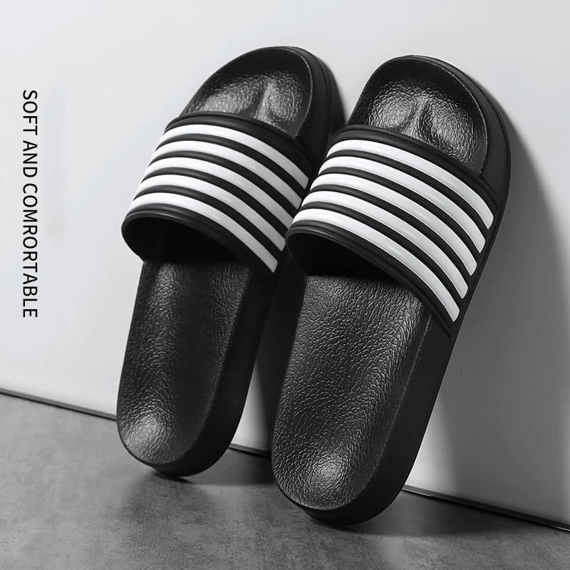 Summer Men Indoor Home Slippers Male Soft Comfortable Bath Slipper Men's EVA Flat Thick Platform Outdoor Stripe Beach Sandals