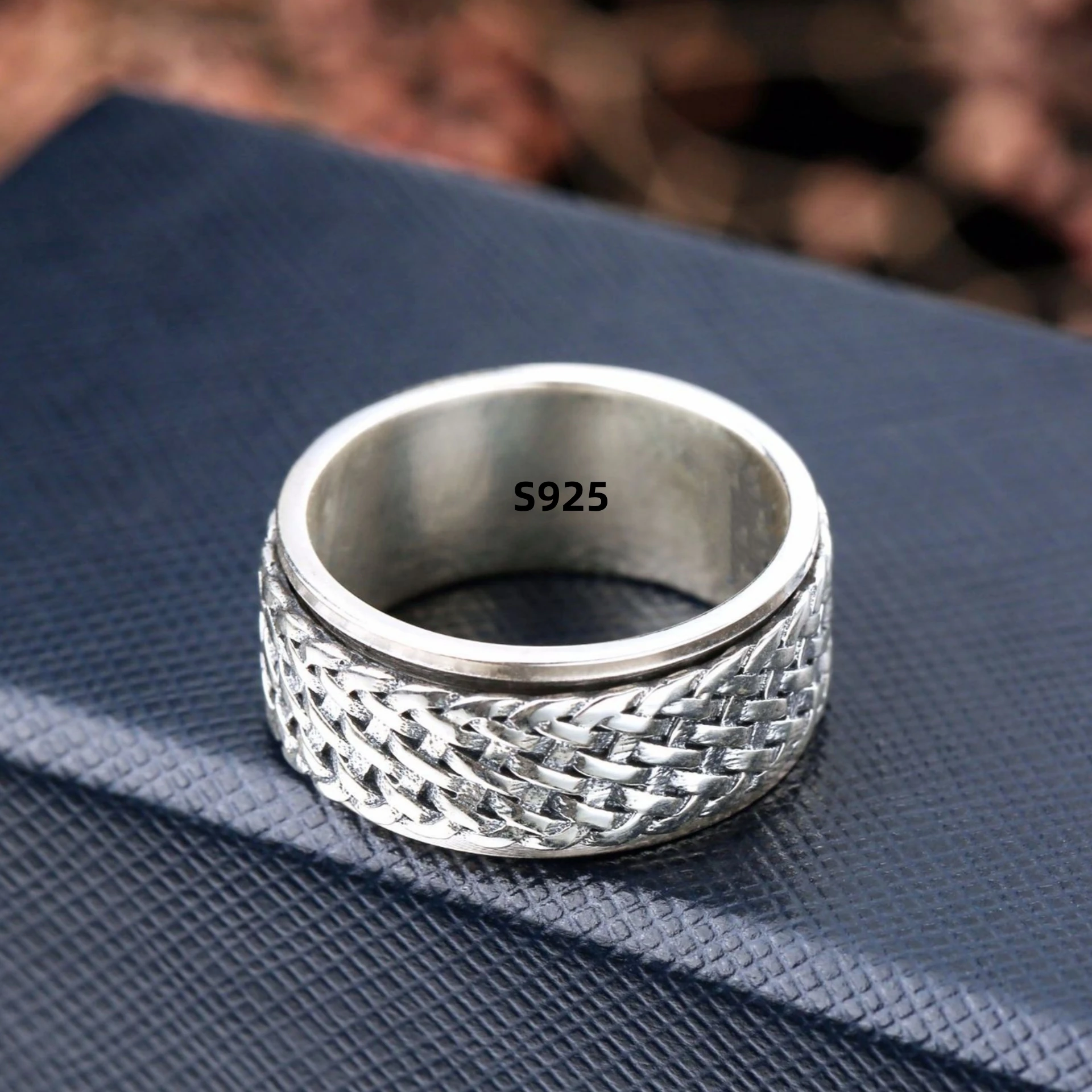 Simplicity Vintage S925 Sterling Silver Viking Rings for Men Women Fashion Personality Rotatable Woven Pattern Jewelry Gift