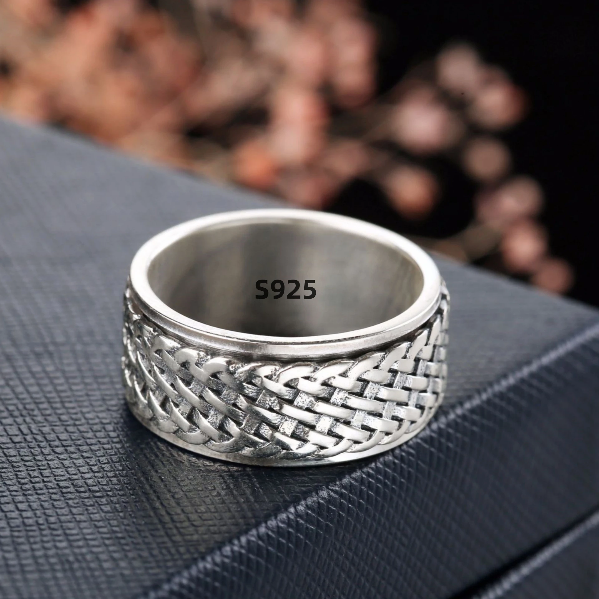 Simplicity Vintage S925 Sterling Silver Viking Rings for Men Women Fashion Personality Rotatable Woven Pattern Jewelry Gift