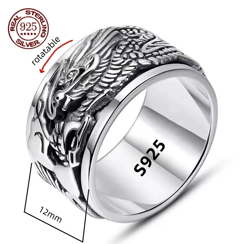 Simplicity Vintage S925 Sterling Silver Viking Rings for Men Women Fashion Personality Rotatable Woven Pattern Jewelry Gift