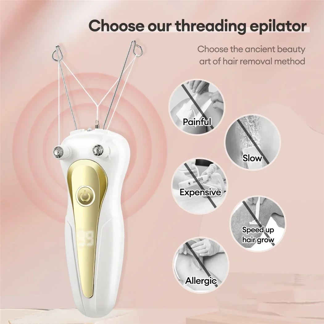 Electric Body Hair Remover Cotton Thread Epilator Leg Arm Shaver Lady Beauty Neck Threading Depilation Hair Epilator LCD Display