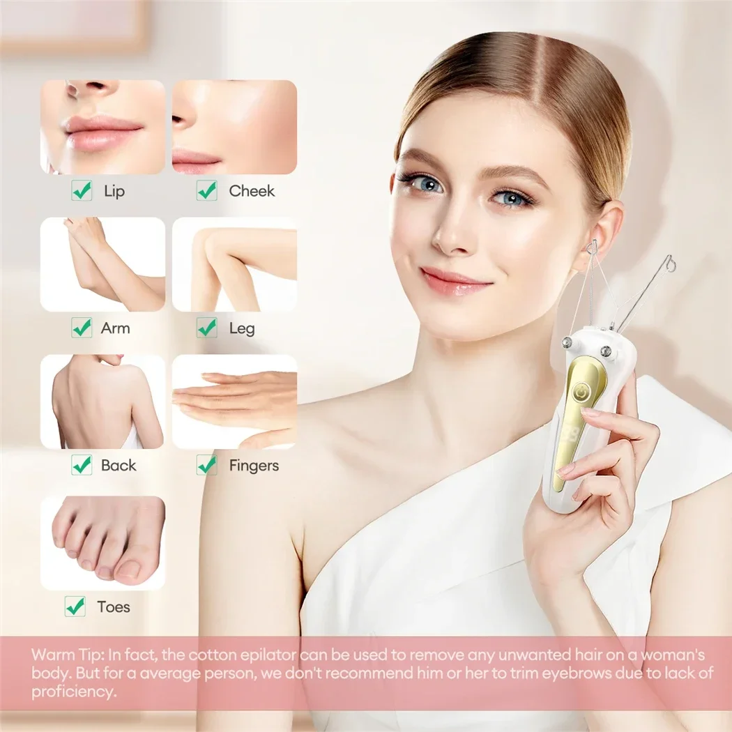 Electric Body Hair Remover Cotton Thread Epilator Leg Arm Shaver Lady Beauty Neck Threading Depilation Hair Epilator LCD Display