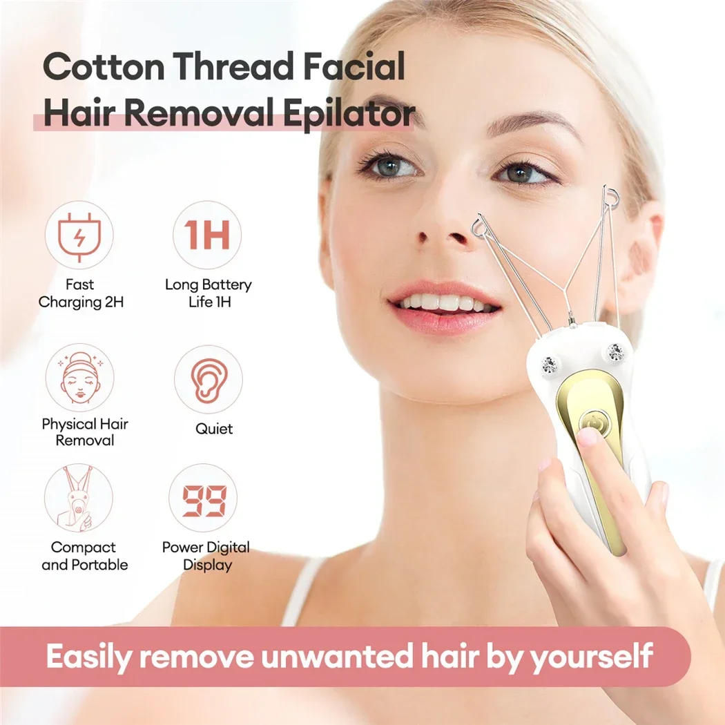 Electric Body Hair Remover Cotton Thread Epilator Leg Arm Shaver Lady Beauty Neck Threading Depilation Hair Epilator LCD Display