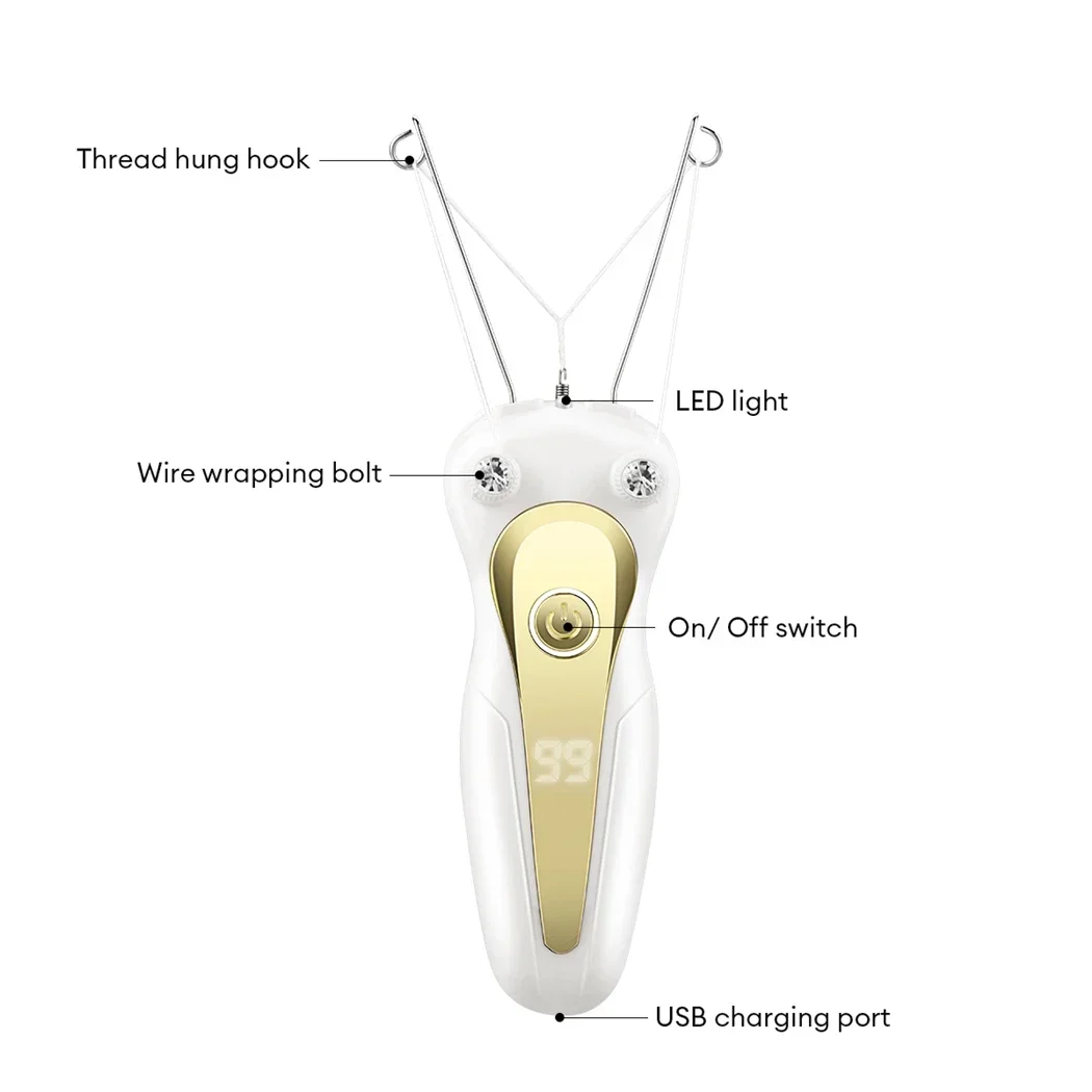 Electric Body Hair Remover Cotton Thread Epilator Leg Arm Shaver Lady Beauty Neck Threading Depilation Hair Epilator LCD Display
