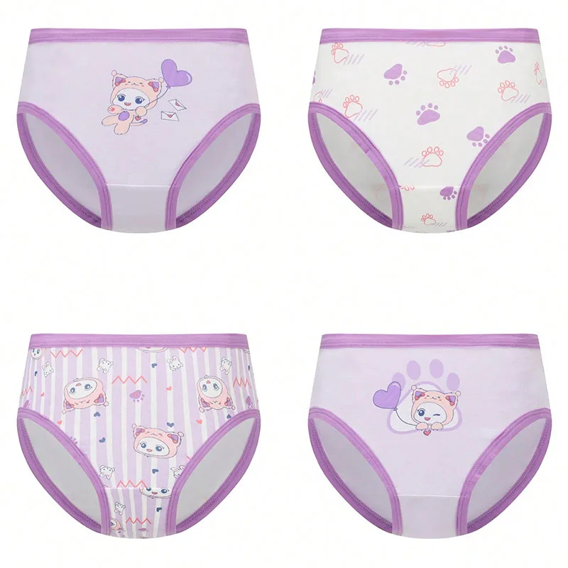 4-Piece Cute Girls Panties Premium Comfortable Cotton Baby Girls Briefs Aged 2-9 Pretty Kitty Pattern Children Underwear Bottoms