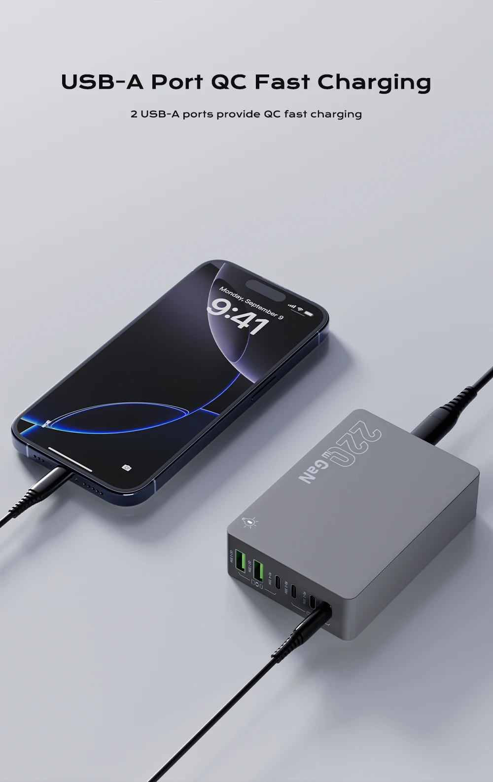 220W GaN Desktop Charger 6-Ports PD 100W USB Type C QC 3.0 Fast Charging Station for IPhone 16 Pro Tablet Macbook Samsung Laptop