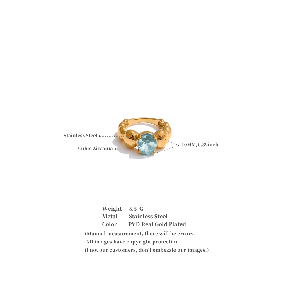 Yhpup Size 678 Blue Shiny Cubic Zirconia Casting Ring Fashion 316 Stainless Steel High Quality Charm Finger Jewelry Accessory