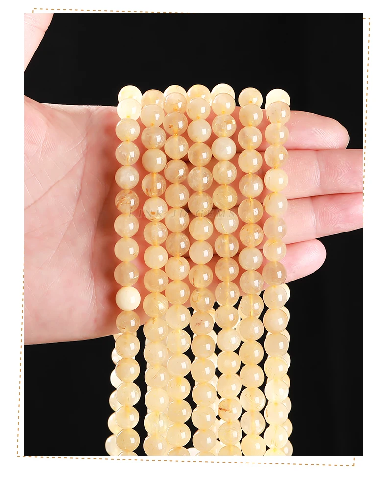 Natural Stone Strong Gold Rutilated Quartz Round Loose Spacer Bead 4 6 8 10mm for Jewelry Making Diy Necklace Bracelet Accessory