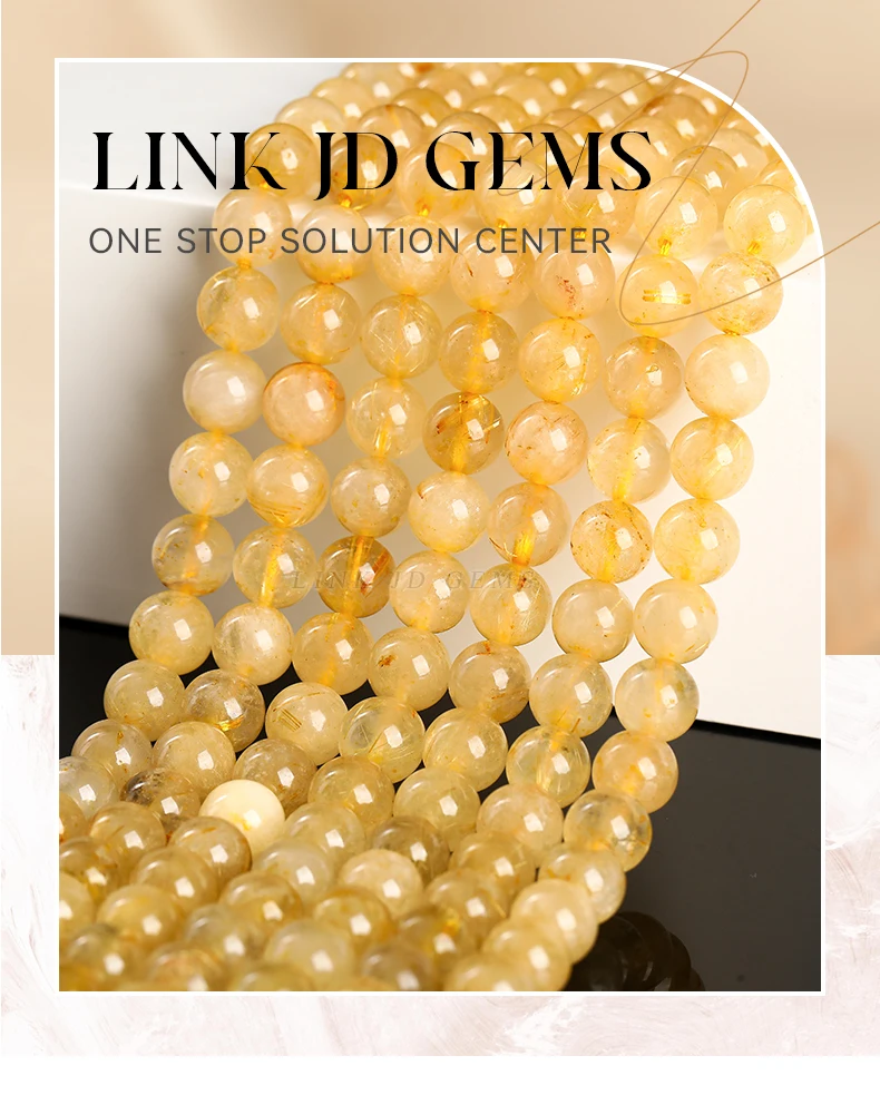 Natural Stone Strong Gold Rutilated Quartz Round Loose Spacer Bead 4 6 8 10mm for Jewelry Making Diy Necklace Bracelet Accessory