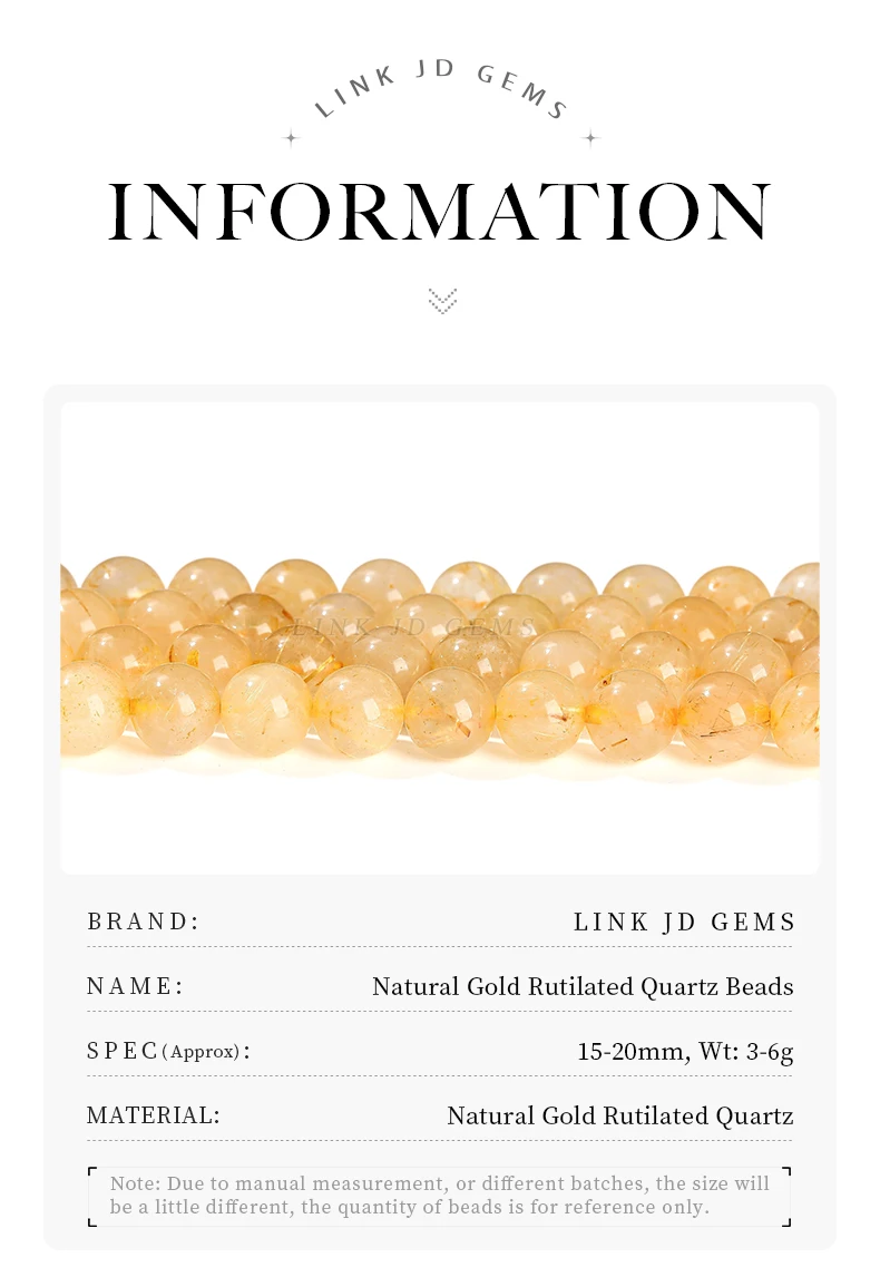 Natural Stone Strong Gold Rutilated Quartz Round Loose Spacer Bead 4 6 8 10mm for Jewelry Making Diy Necklace Bracelet Accessory