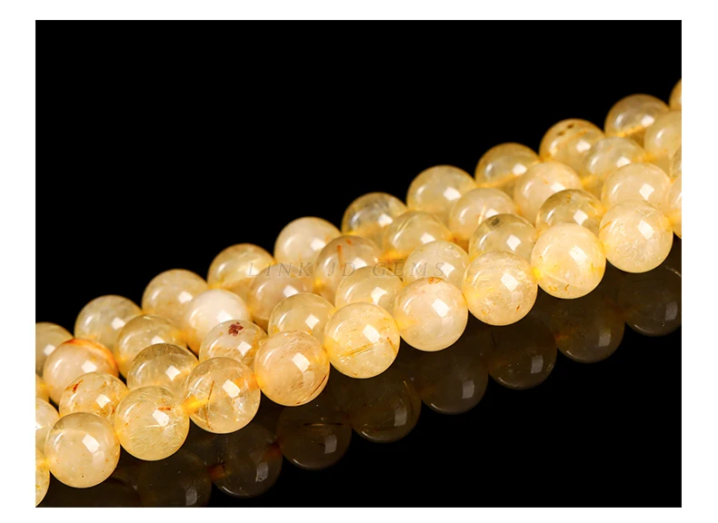 Natural Stone Strong Gold Rutilated Quartz Round Loose Spacer Bead 4 6 8 10mm for Jewelry Making Diy Necklace Bracelet Accessory