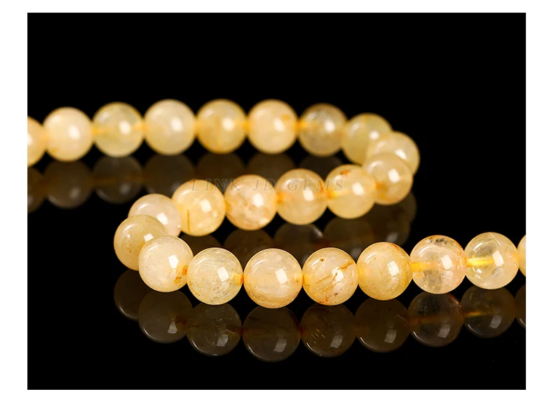 Natural Stone Strong Gold Rutilated Quartz Round Loose Spacer Bead 4 6 8 10mm for Jewelry Making Diy Necklace Bracelet Accessory