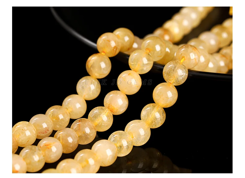 Natural Stone Strong Gold Rutilated Quartz Round Loose Spacer Bead 4 6 8 10mm for Jewelry Making Diy Necklace Bracelet Accessory
