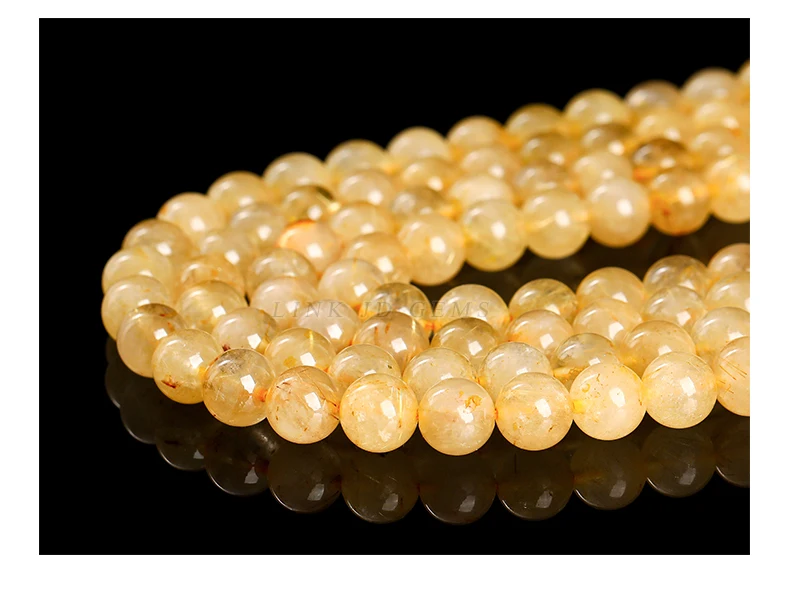 Natural Stone Strong Gold Rutilated Quartz Round Loose Spacer Bead 4 6 8 10mm for Jewelry Making Diy Necklace Bracelet Accessory