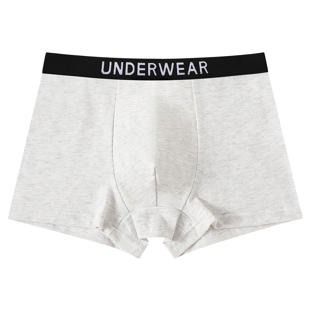 5pcs Mixed Boys Underwear 8-14 Years Old Plain Color Black Gray Blue Cotton Soft Breathable Comfortable Simple Boy Flat Angle Un