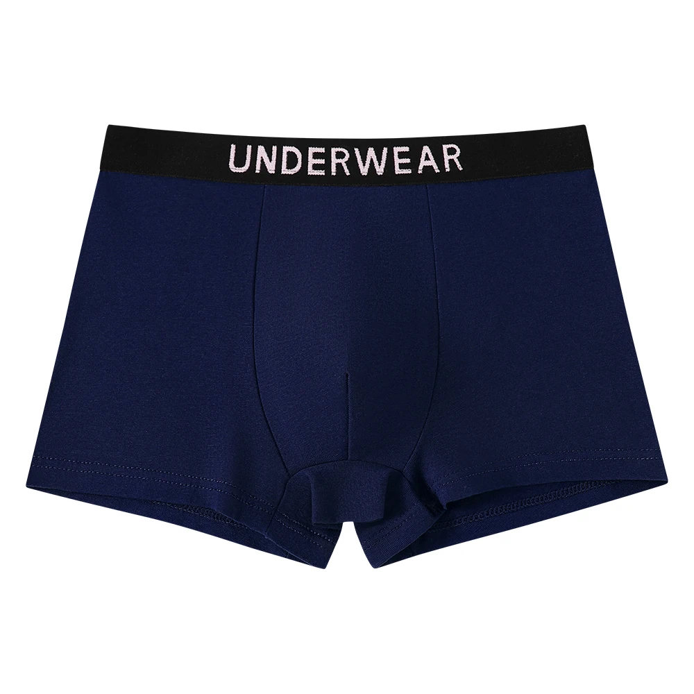 5pcs Mixed Boys Underwear 8-14 Years Old Plain Color Black Gray Blue Cotton Soft Breathable Comfortable Simple Boy Flat Angle Un