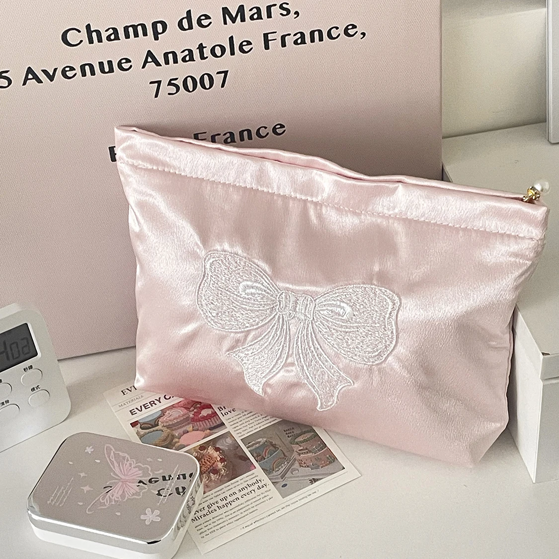 Pink Cute Pearl Zipper Makeup Bag Travel Women Lipsticks Toiletry Storage Pouch Handbag Luxury Ladies Make Up Organizer Bag