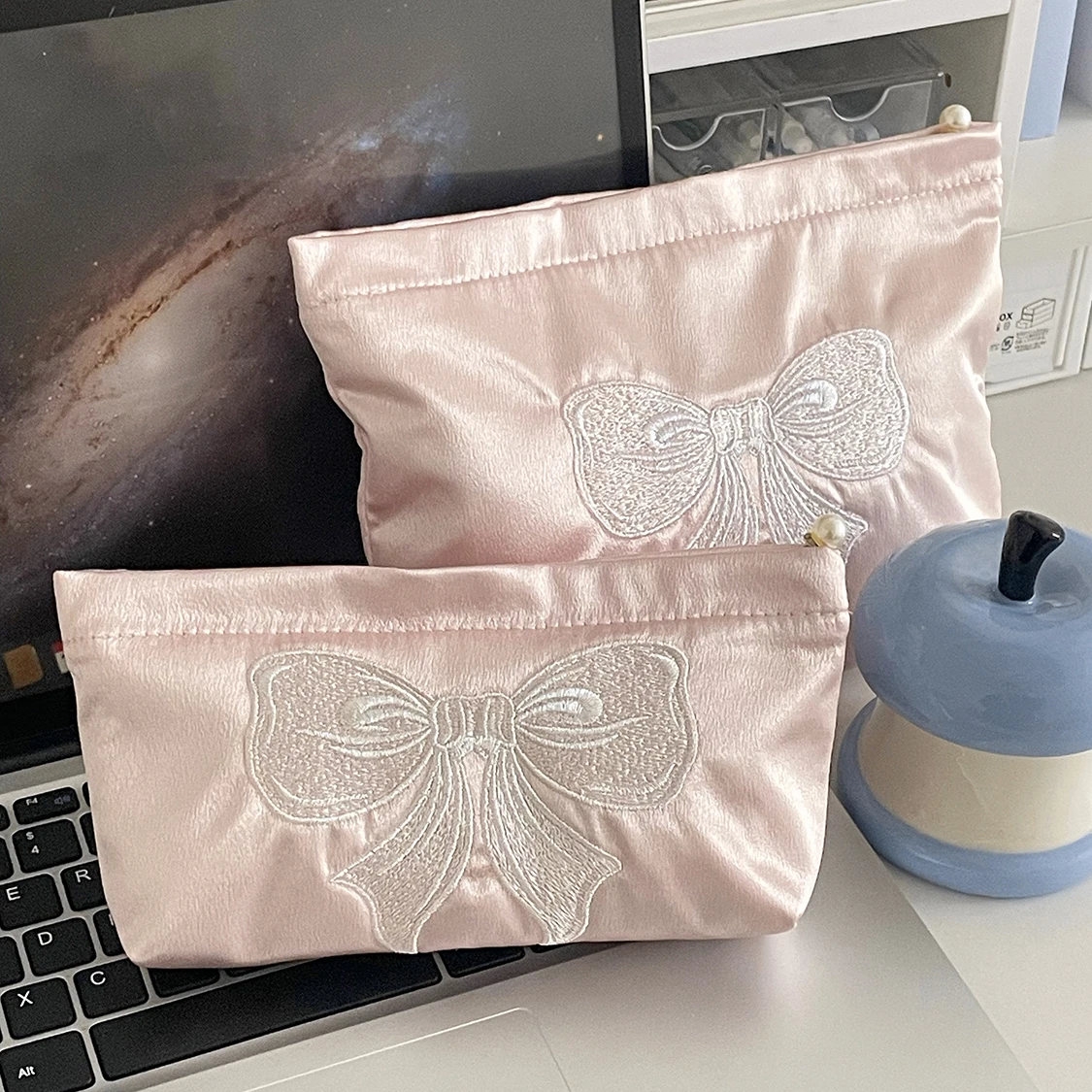 Pink Cute Pearl Zipper Makeup Bag Travel Women Lipsticks Toiletry Storage Pouch Handbag Luxury Ladies Make Up Organizer Bag
