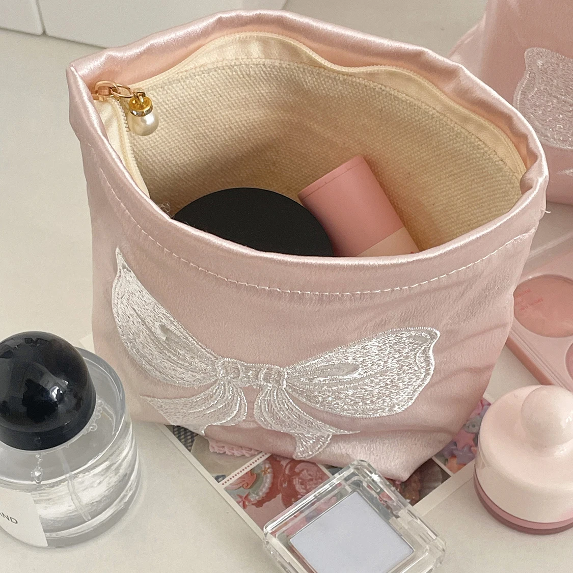 Pink Cute Pearl Zipper Makeup Bag Travel Women Lipsticks Toiletry Storage Pouch Handbag Luxury Ladies Make Up Organizer Bag