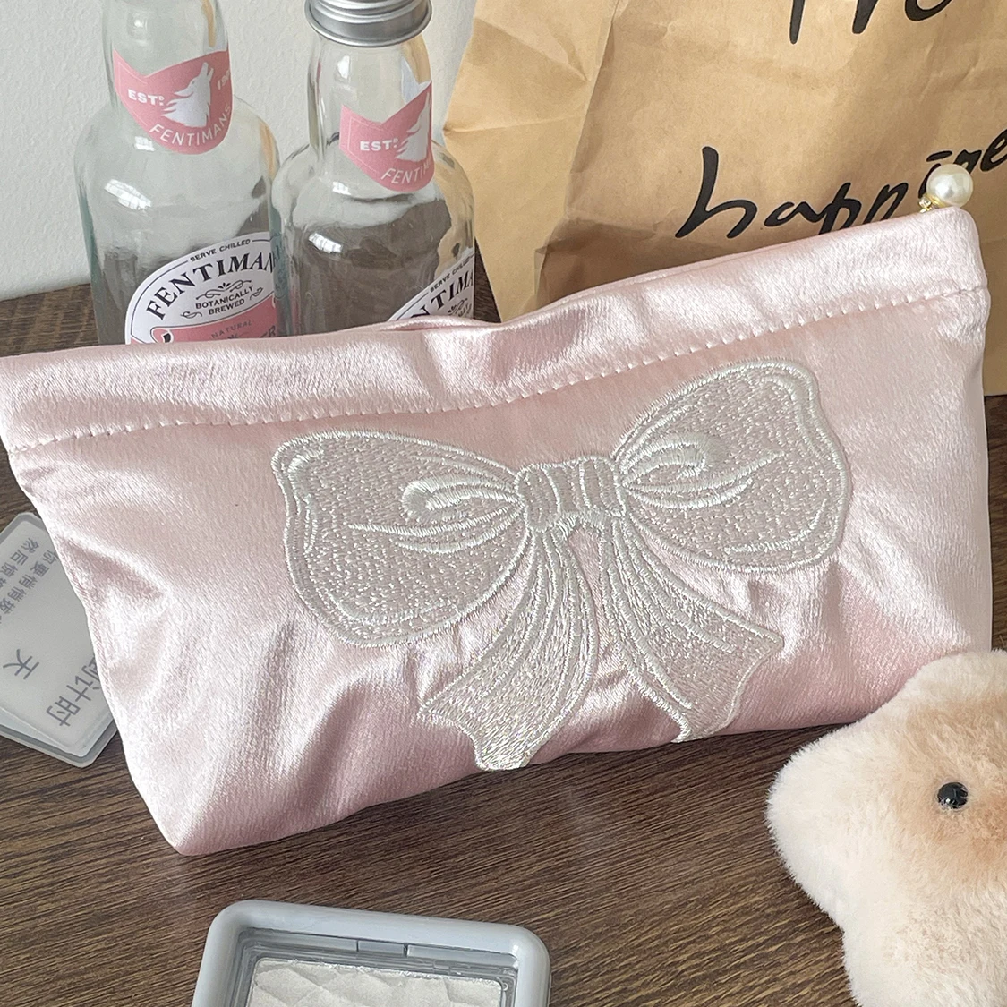 Pink Cute Pearl Zipper Makeup Bag Travel Women Lipsticks Toiletry Storage Pouch Handbag Luxury Ladies Make Up Organizer Bag