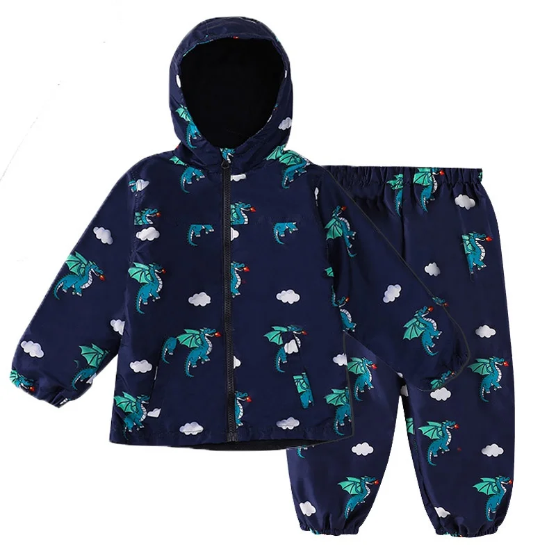 Children's Clothing Sets Cartoon Raincoat Suit Girls Boys Sets Waterproof Top and Pants 2pcs For Kids Hooded Jacket And Trousers