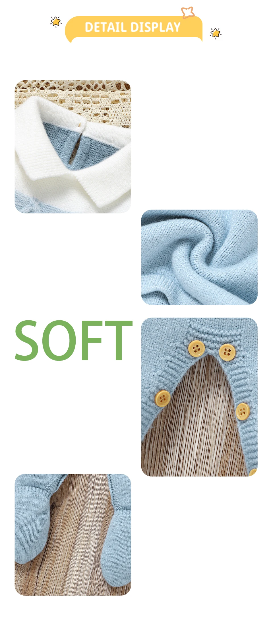 Soft Texture Winter Baby Boys Rompers 0-18M Newborn Infant Fall Winter Turn-down Collar Long Sleeve Knit Bodysuit Jumpsuit