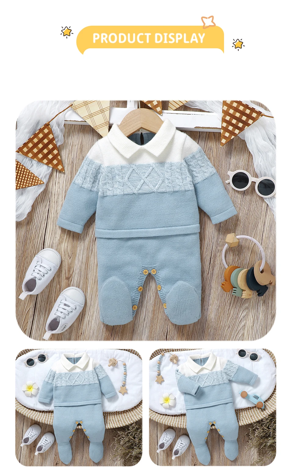 Soft Texture Winter Baby Boys Rompers 0-18M Newborn Infant Fall Winter Turn-down Collar Long Sleeve Knit Bodysuit Jumpsuit