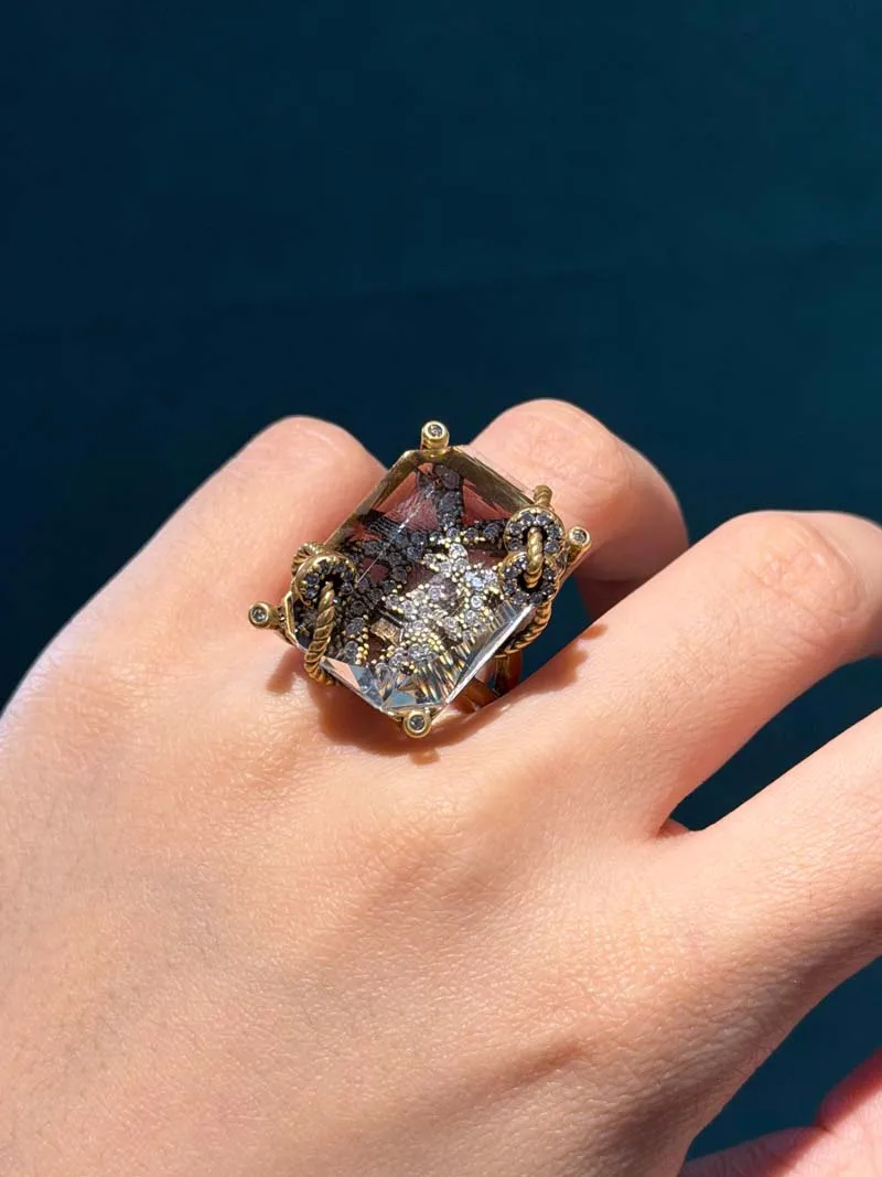 Vintage Rich Square Glass Earrings Jewelry Set Rings Transparent Winding Retro Accessories Woman Luxury Quality 2026 New