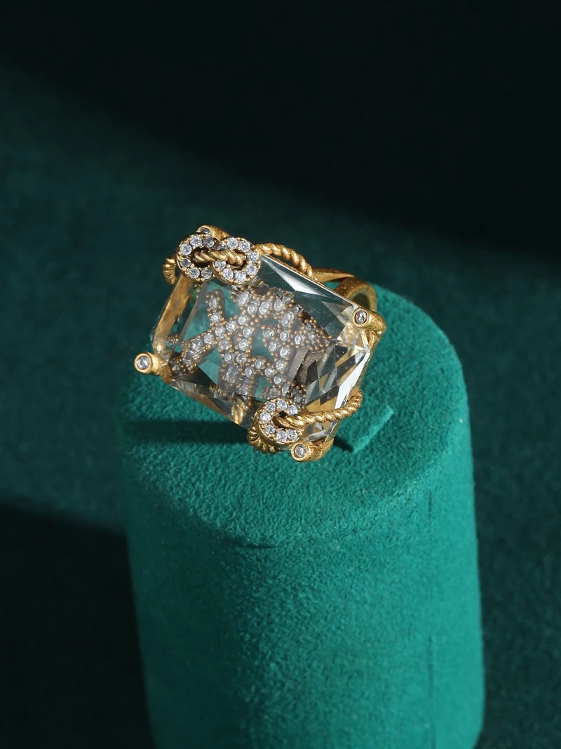 Vintage Rich Square Glass Earrings Jewelry Set Rings Transparent Winding Retro Accessories Woman Luxury Quality 2026 New