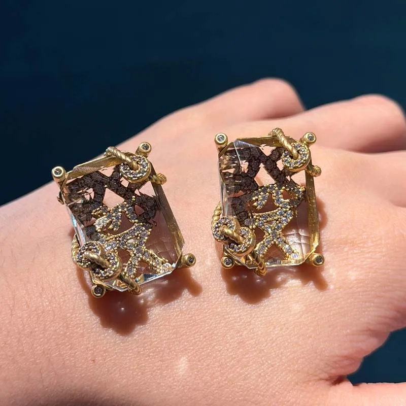 Vintage Rich Square Glass Earrings Jewelry Set Rings Transparent Winding Retro Accessories Woman Luxury Quality 2026 New