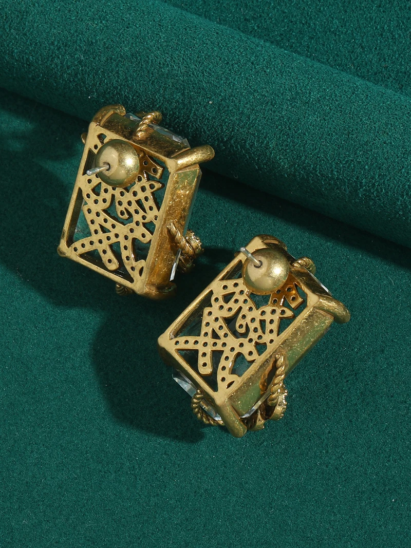 Vintage Rich Square Glass Earrings Jewelry Set Rings Transparent Winding Retro Accessories Woman Luxury Quality 2026 New
