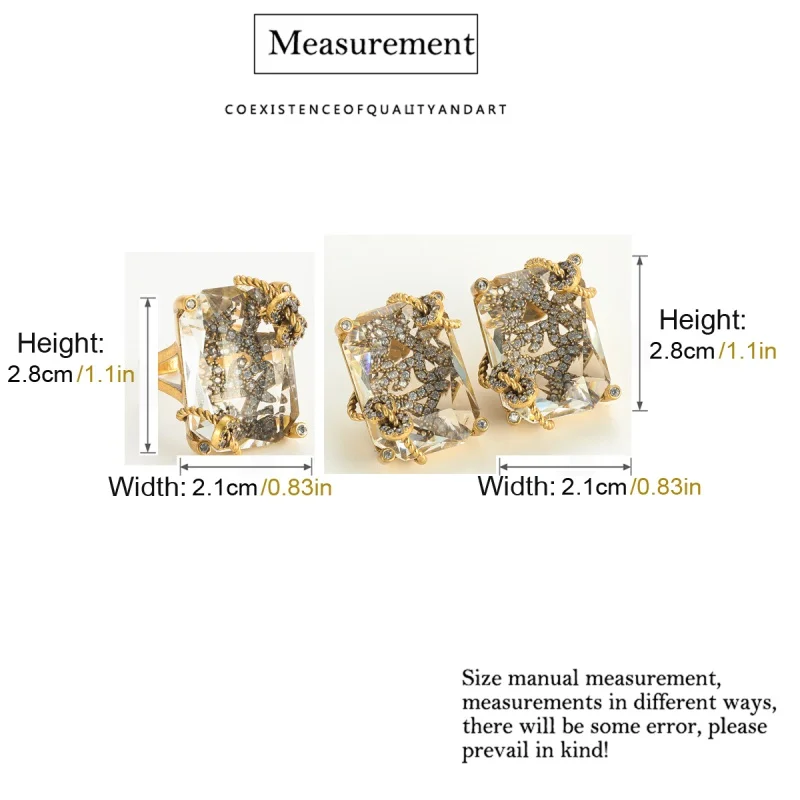 Vintage Rich Square Glass Earrings Jewelry Set Rings Transparent Winding Retro Accessories Woman Luxury Quality 2026 New