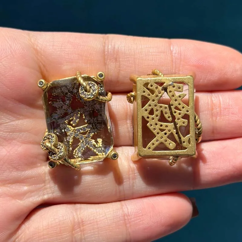 Vintage Rich Square Glass Earrings Jewelry Set Rings Transparent Winding Retro Accessories Woman Luxury Quality 2026 New