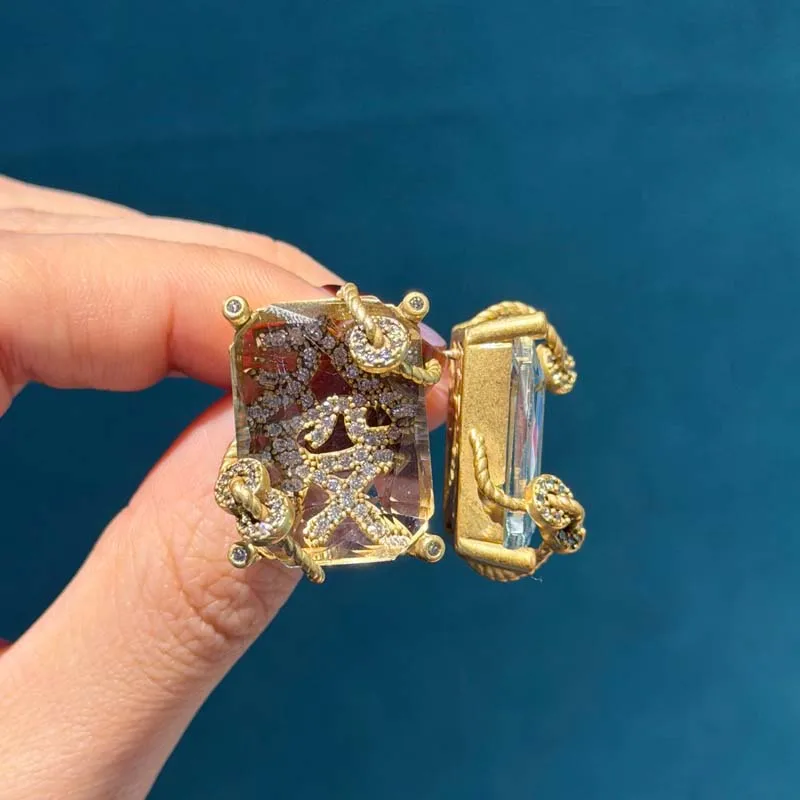 Vintage Rich Square Glass Earrings Jewelry Set Rings Transparent Winding Retro Accessories Woman Luxury Quality 2026 New