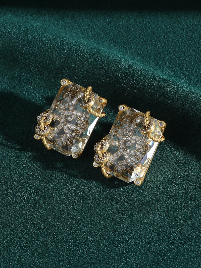 Vintage Rich Square Glass Earrings Jewelry Set Rings Transparent Winding Retro Accessories Woman Luxury Quality 2026 New