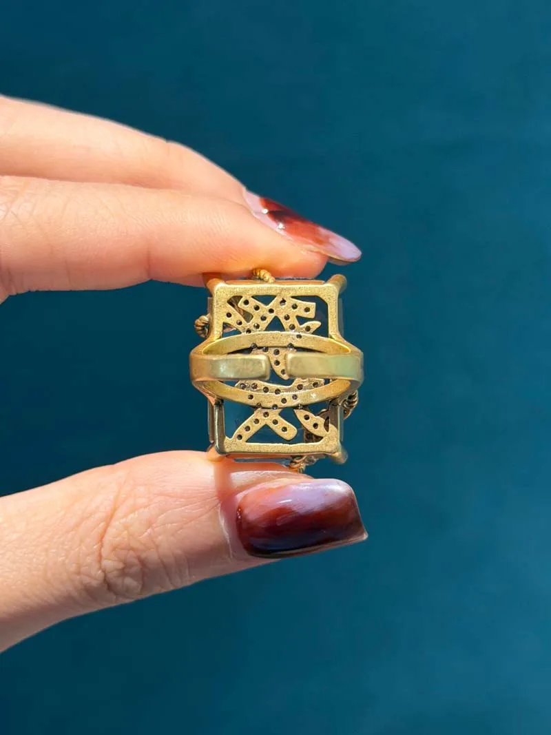 Vintage Rich Square Glass Earrings Jewelry Set Rings Transparent Winding Retro Accessories Woman Luxury Quality 2026 New