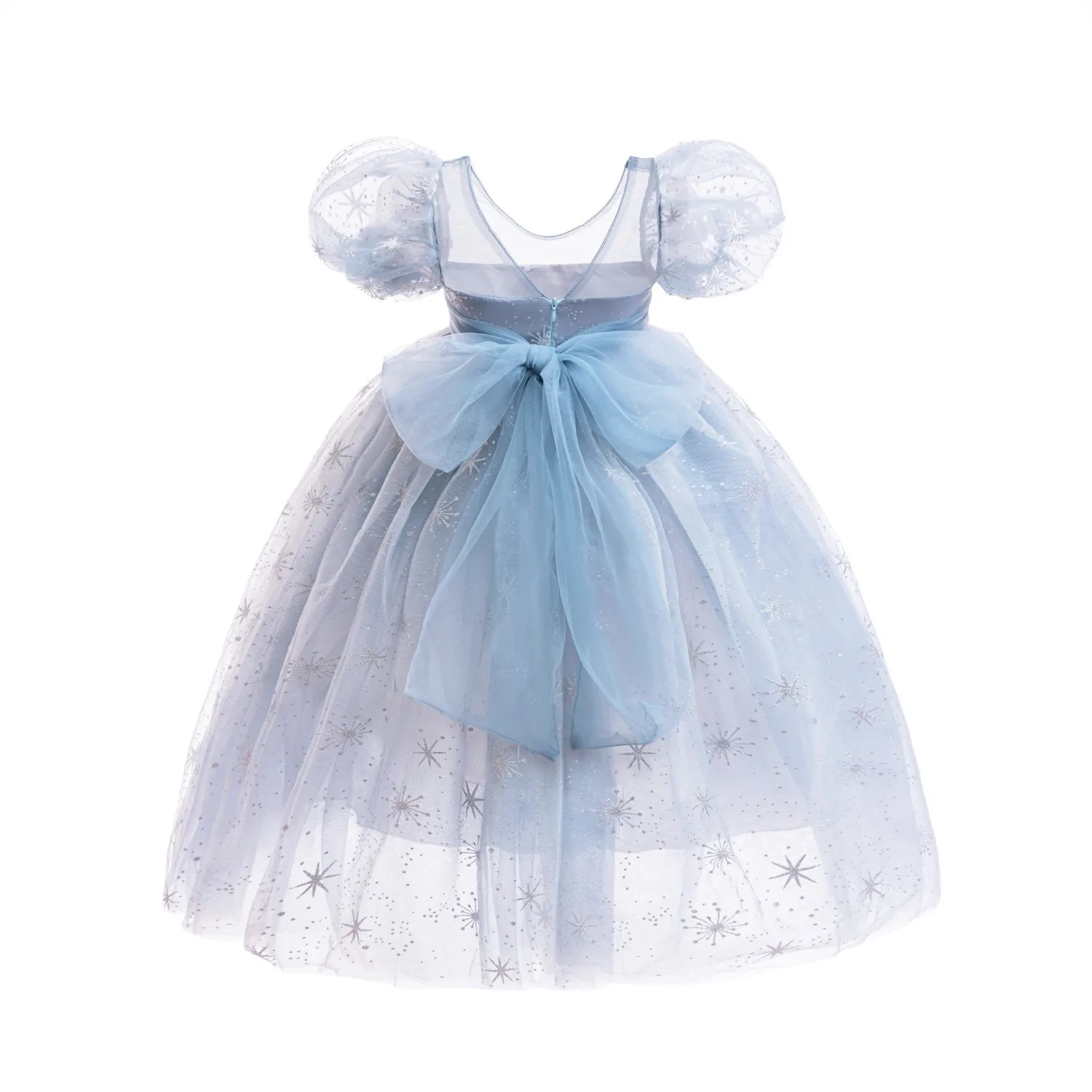 Summer Girl Elsa Costume Children Short Sleeve Breathable Mesh Gown for Formal Party Birthday Gift Halloween Cosplay Colthes