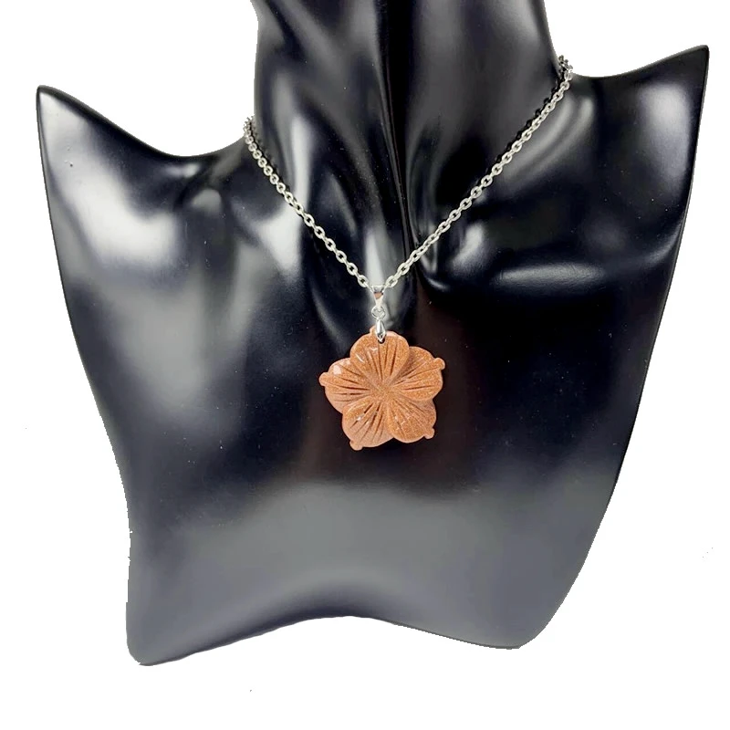 New 28MM Peach Blossom Pendant Natural Stone Amethyst Tiger Eye Agate Crystal Necklace Pendant DIY Jewelry Accessories Wholesale