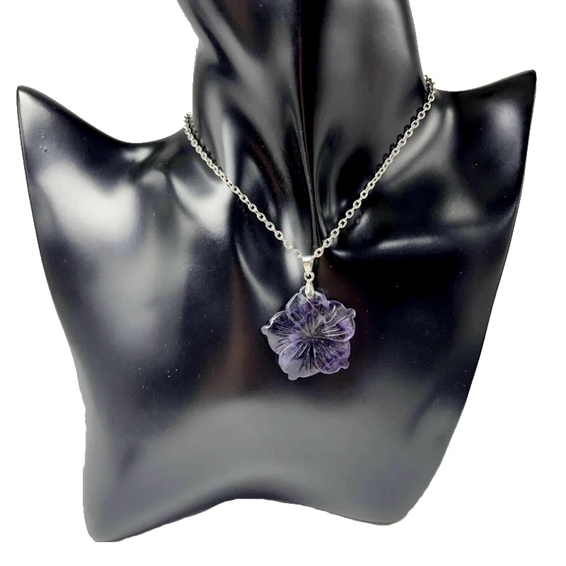 New 28MM Peach Blossom Pendant Natural Stone Amethyst Tiger Eye Agate Crystal Necklace Pendant DIY Jewelry Accessories Wholesale