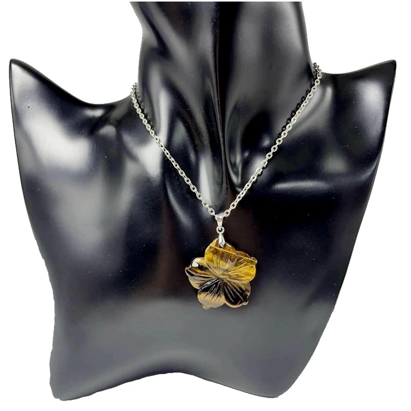 New 28MM Peach Blossom Pendant Natural Stone Amethyst Tiger Eye Agate Crystal Necklace Pendant DIY Jewelry Accessories Wholesale