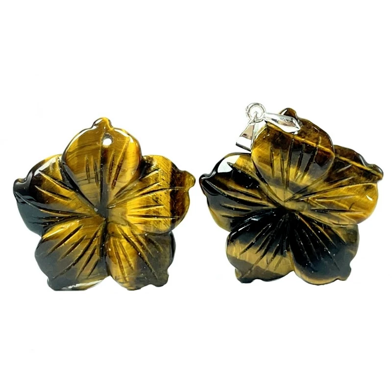New 28MM Peach Blossom Pendant Natural Stone Amethyst Tiger Eye Agate Crystal Necklace Pendant DIY Jewelry Accessories Wholesale