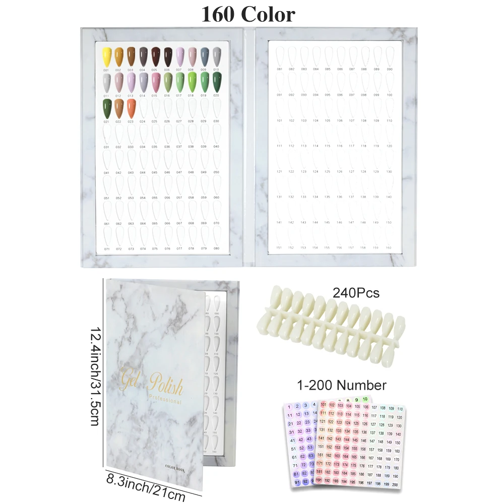 160/216/320 Colors Marbling Nail Display Book Nail Polish Books With Fake Nails Tips False Nails Styles Showing Book Nails Tool