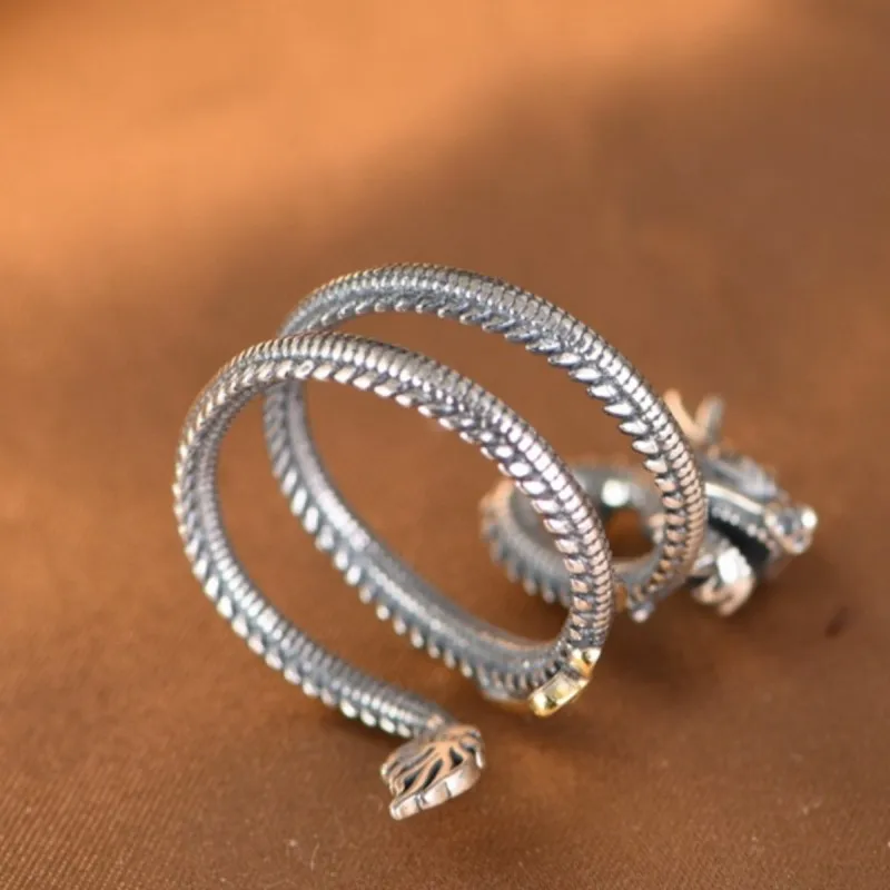 Buyee 925 Sterling Silver Unique Big Ring Elegant Chinese Dragon Open Ring Finger for Men Women Rock Punk Fine Jewelry Circle