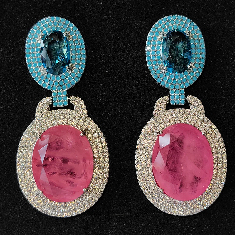Big Round Drop Earrings for Women Luxury Jewelry Shiny Zircon Wedding Bridal Dinner Party Green Orange White Dangle Earrings