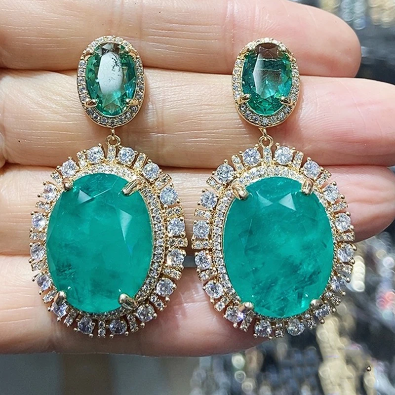 Big Round Drop Earrings for Women Luxury Jewelry Shiny Zircon Wedding Bridal Dinner Party Green Orange White Dangle Earrings