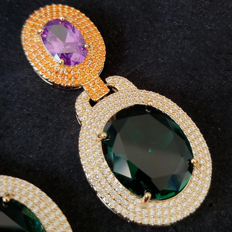 Big Round Drop Earrings for Women Luxury Jewelry Shiny Zircon Wedding Bridal Dinner Party Green Orange White Dangle Earrings