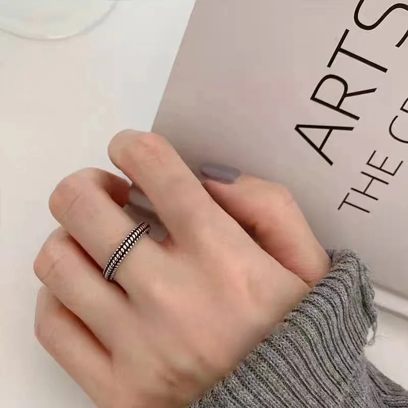 925 Sterling Silver Weave Fine Black Rings For Women Couple Wedding Elegant Luxury Jewelry Accessories Jewellery Moneys 925